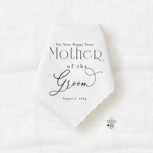 Mother of the Groom Wedding Handkerchief Gift, Custom Keepsake Wedding Hankie Personalized with Your Wedding Date, Gift for Mom