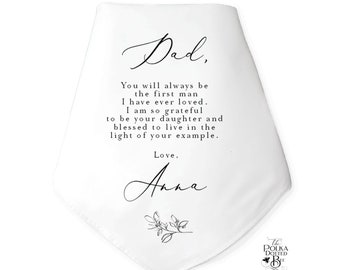 Father of the Bride Handkerchief, Personalized Men's Handkerchief, Wedding Day Gift from Bride to Dad, White Cotton Hankie -Seedling Sketch