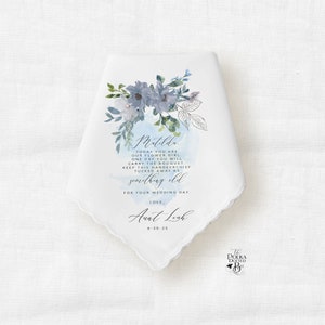 Flower Girl Wedding Handkerchief Gift from Bride,  Personalized Gift for Flower Girl or Junior Bridesmaid, Custom Something Old and Blue