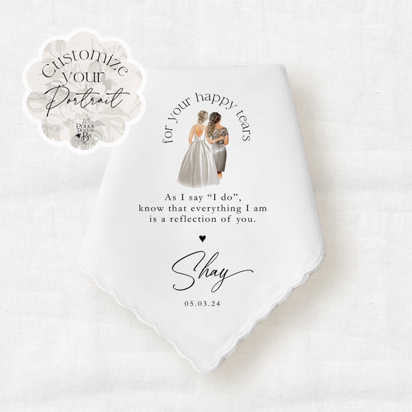 Mother of the Bride Handkerchief Wedding Gift with Personalized Portrait, Custom Hankie Keepsake for Mom from Bride, Sentimental Mom Gift