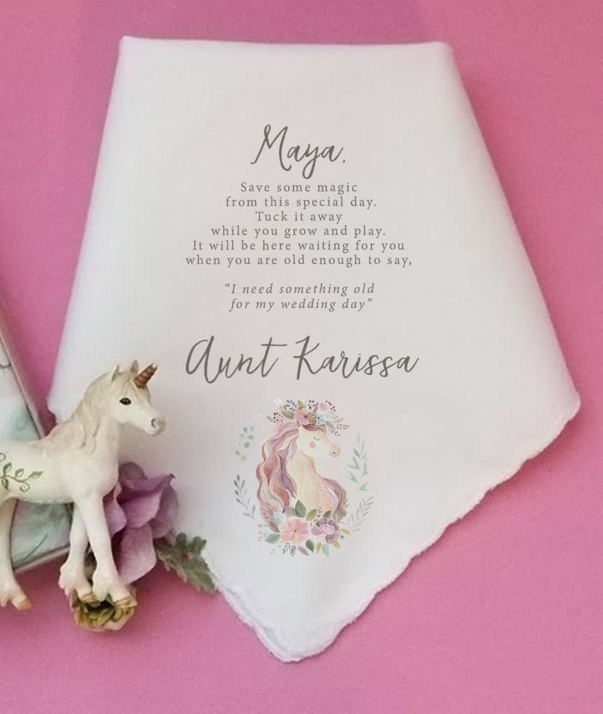 Unicorn Flower Girl Wedding Gift, Wedding Handkerchief, Flower Girl G…