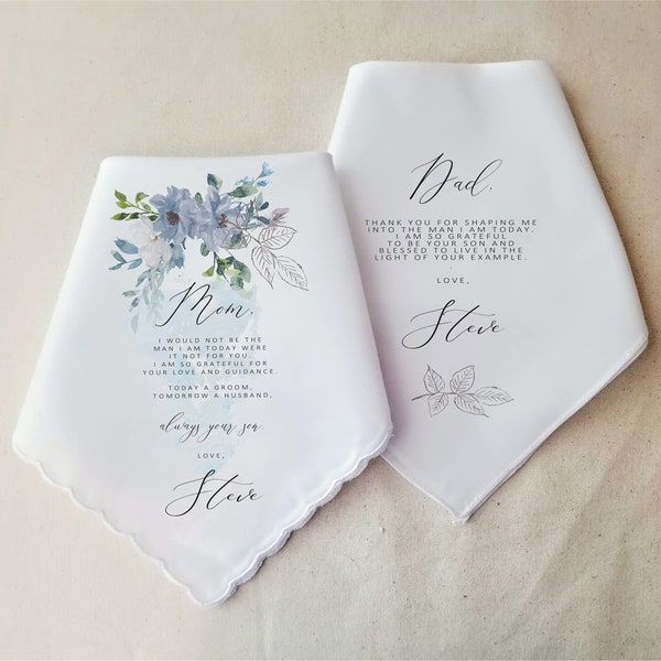 Mother of the Groom Handkerchief, Custom Wedding Gift for Parents, Mom and Dad from Groom Wedding Gift Set, Personalized Handkerchief Gift