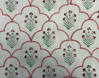 Katoenen bekledingsstof met Indiase blokprint op maat gesneden – Boho Bloemen Handblokstof voor stoelen, banken Woondecoratie Kussenhoezen Gordijnen