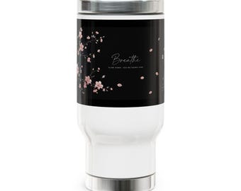 Sakura Zilveren Reismok – Roestvrijstalen Koffietumbler – Kersenbloesem Sakura Mok – Minimalistische Mok met Japanse Esthetiek – Gezellig Cadeau-idee