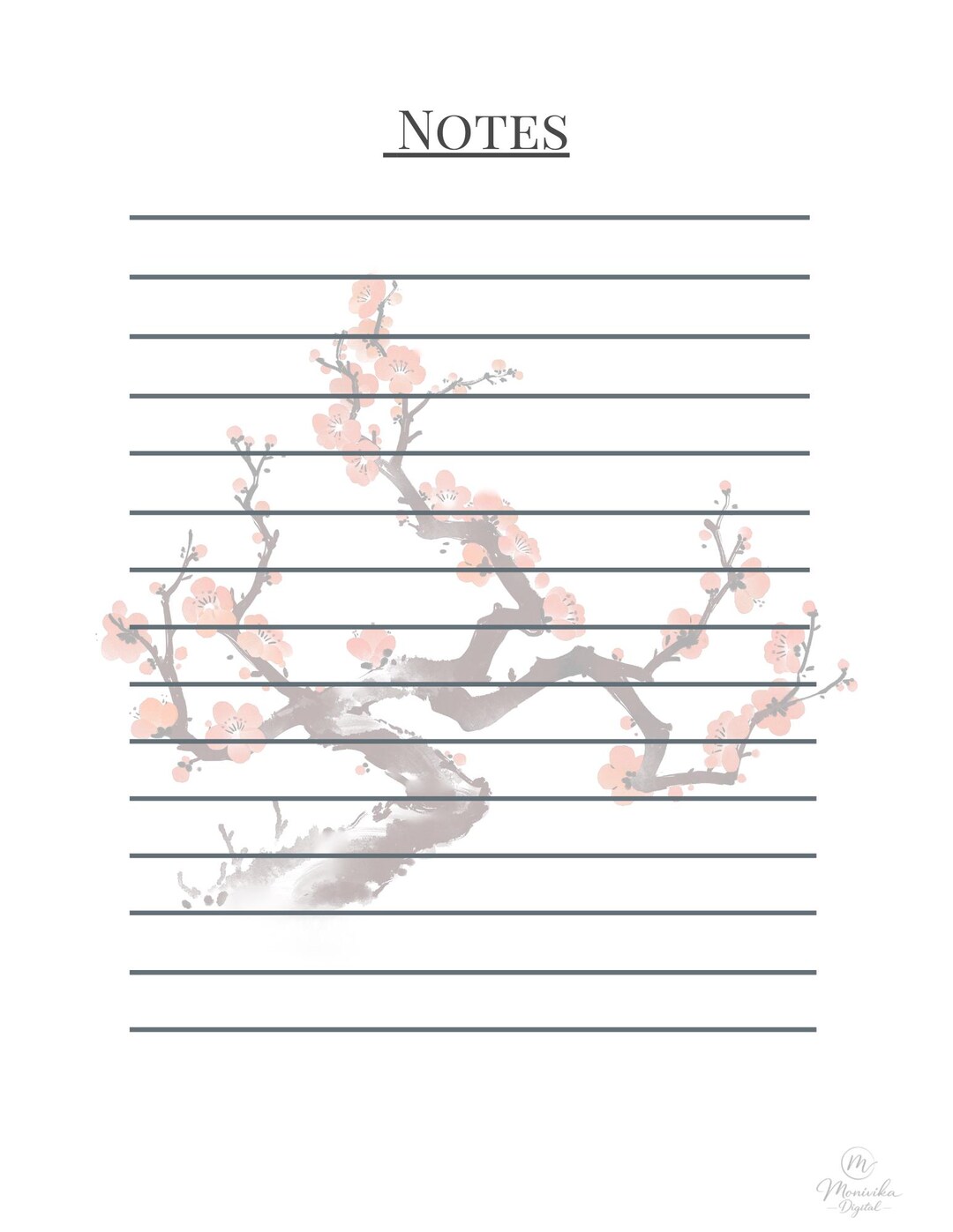 Printable Notes Page | Minimal Floral Notes | Sakura Notes Printable ...