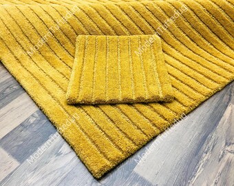 Alfombra de lana tejida a mano: Alfombra moderna color amarillo mostaza para sala de estar y dormitorio.