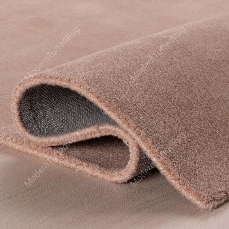 Hand Tufted Wool Rug: Modern Solid Muted Pink Area Rug for Living Room ...