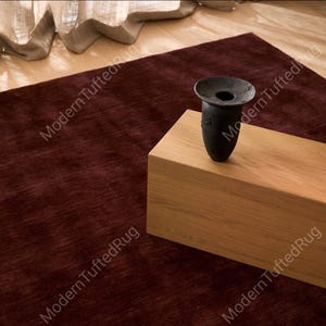 Hand Tufted Wool Rug: Deep Burgundy Solid Area Rug for Living Room, Bedroom