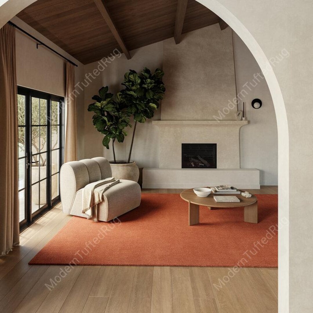 Hand Tufted Terracotta Orange Wool Rug: Modern Solid Rug - Etsy