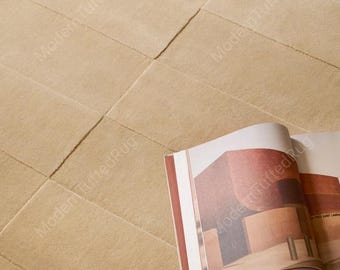 Alfombra de lana tejida a mano: Alfombra moderna de rayas color camel suave y liso para dormitorio.