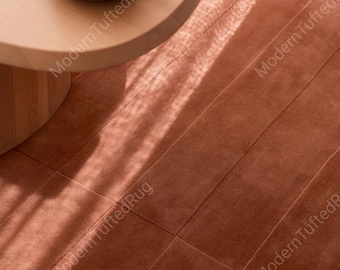 Hand Tufted Wool Rug | Solid Terracotta Burnt Orange Modern Area Rug for Dinning Room