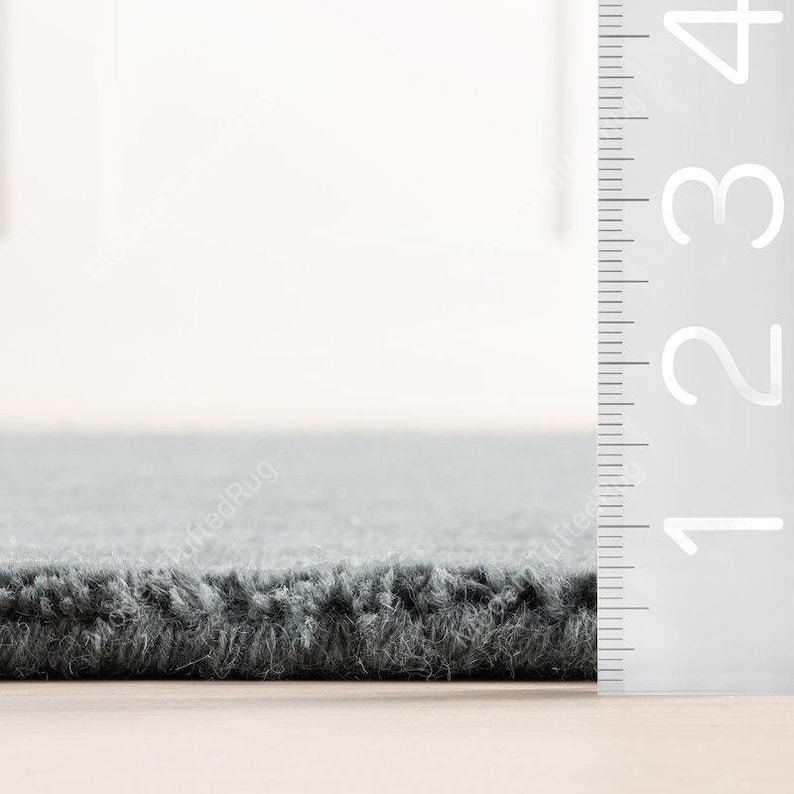 Ruler Rug Hand Tufted Wool Area Rug: Muted Blue Grey, Modern Solid Design - Etsy
