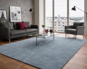 Hand Tufted Dusty Blue Wool Rug: Modern Solid Area Rug