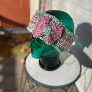 Soft Fleece-Lined Hand-Knit Ear Warmer Headband with Bow
