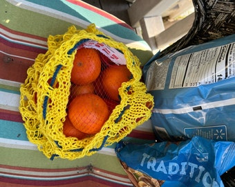 Produce Bag - Lightweight Hand Knit Sunny Yellow Bamboo and Cotton yarn