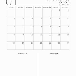 Kalender 2026 zum Ausdrucken in Deutsch Agenda 2026 Minimalistisch