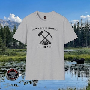 Hard Rock Mining Colorado T-Shirt | Pickaxe and Rock Hammer Design