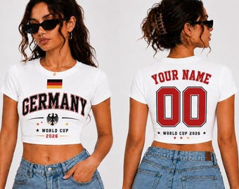 Germany Baby Tee World Cup 2026, Custom Name Number Crop Top, Germany Soccer Shirt Women, Personalized Football Baby Tee, Germany Fan Outfit