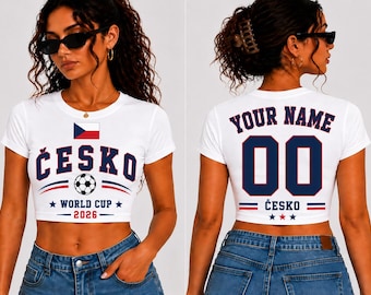 Česko Baby Tee World Cup 2026, Czech Republic Soccer Shirt Women, Custom Name Number Crop Top, Personalized Football Baby Tee