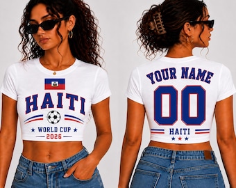 Haiti Baby Tee Soccer Shirt, Haiti World Cup 2026 Crop Top, Custom Name Number Football Baby Tee, Women Soccer Fan Shirt