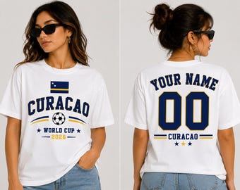 Aangepast Curaçao voetbalfanshirt, gepersonaliseerd T-shirt met naamnummer, Curaçao voetbalsupportershirt, WK 2026 geïnspireerd jersey T-shirt