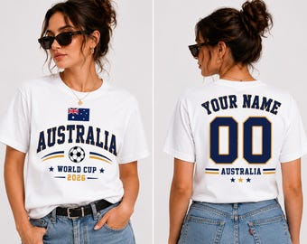 Shirt WK 2026 Australië, aangepast naamnummer voetbalfan T-shirt, gepersonaliseerd voetbalshirt Australië, cadeau voetbalsupporter