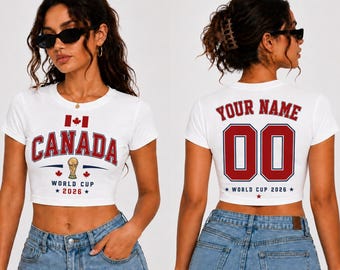 Canada Baby Tee World Cup 2026, Custom Name Number Crop Top, Canada Soccer Shirt Women, Personalized Football Baby Tee, Canada Fan Outfit