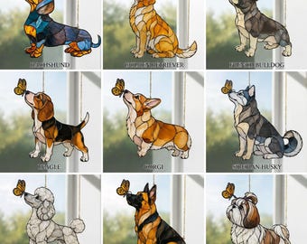 Personalized Dog Breed Window Hanging, Acrylic Dog Suncatcher Ornament, Dachshund Corgi Husky Poodle Dog Lover Gift Decor