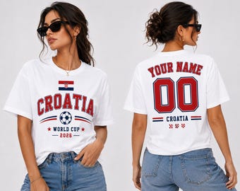 Gepersonaliseerde voetbalshirt Kroatië, T-shirt aangepaste naamnummer, cadeau Kroatië voetbalfan, T-shirt Kroatië voetbalfan, aangepast sportshirt