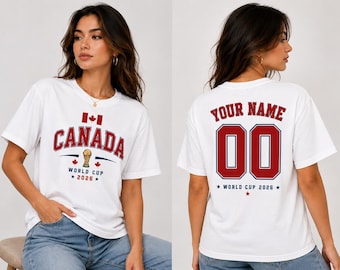 Gepersonaliseerd shirt Canada WK 2026, aangepast naamnummer voetbalshirt, cadeau Canada fan, T-shirt voetbalsupporter