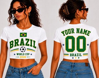 Brazil Baby Tee World Cup 2026, Custom Name Number Crop Top, Brazil Soccer Shirt Women, Personalized Football Baby Tee