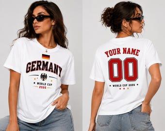 Gepersonaliseerde voetbalshirt Duitsland, aangepaste naam nummer Duitsland voetbalshirt, Duitsland fanshirt, shirt WK 2026, cadeau voor voetbalfans