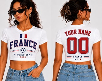 France Baby Tee World Cup 2026, Custom Name Number Crop Top, France Soccer Shirt Women, Personalized Football Baby Tee, France Fan Outfit