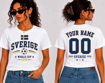 Gepersonaliseerde Zweden voetbalfanshirt, aangepast naamnummer Zweden voetbalshirt, Sverige Supporter T-shirt, Zweedse voetbalfan cadeau 2026