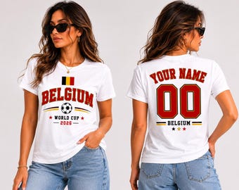 Gepersonaliseerde shirt Belgische voetbalfan, T-shirt aangepaste naamnummer, T-shirt Belgische voetbalsupporter, cadeau Belgische fan, aangepast voetbalshirt
