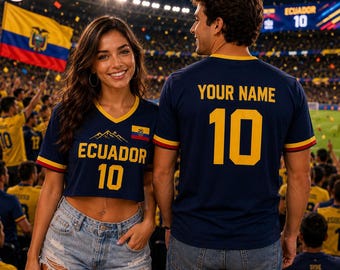Gepersonaliseerd WK-shirt Ecuador, aangepast voetbalshirt, Ecuador-fanshirt voor volwassenen, jeugdpeuter, bijpassende voetbalshirt voor het hele gezin