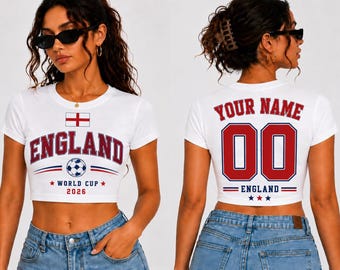 England Baby Tee World Cup 2026, Custom Name Number Crop Top, England Soccer Shirt Women, Personalized Football Baby Tee, England Fan Outfit