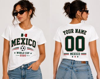 Shirt WK voetbal 2026 Mexico, gepersonaliseerd T-shirt Mexico voetbalfan, aangepaste naam voetbalshirt, voetbalshirt Mexico National Team, cadeau