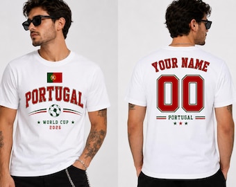 Gepersonaliseerde Portugal voetbalfanshirt, aangepaste naam nummer T-shirt, Portugal voetbalshirt stijl shirt, Portugal Supporter cadeau, uniseks voetbal