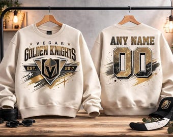 Personalisierte Vegas Hockey-Sweatshirt, Vegas Golden Knights Rundhalsausschnitt, Vegas Hockey-Shirt, Individuelles Hockey-Shirt, Hockey-Nummer-Shirt