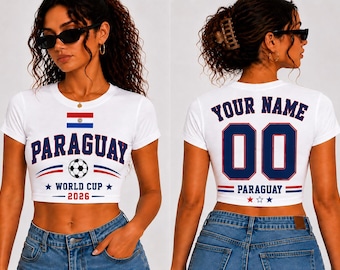 Paraguay Baby Tee Soccer Shirt, Paraguay World Cup 2026 Crop Top, Custom Name Number Football Baby Tee, Women Soccer Fan Shirt