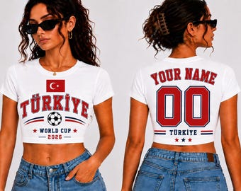 Türkiye Baby Tee World Cup 2026, Custom Name Number Crop Top, Turkey Soccer Shirt Women, Personalized Football Baby Tee