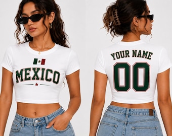 Mexico Baby Tee World Cup 2026, Custom Name Number Crop Top, Mexico Soccer Shirt Women, Personalized Football Baby Tee, Mexico Fan Outfit