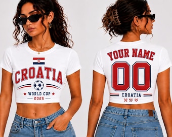 Croatia Baby Tee World Cup 2026, Custom Name Number Crop Top, Croatia Soccer Shirt Women, Personalized Football Baby Tee, Croatia Fan Outfit