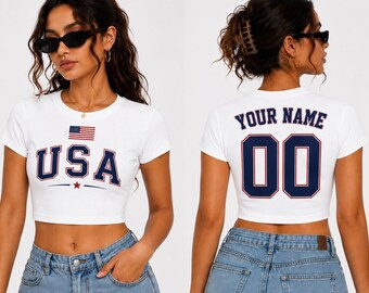 USA Baby Tee World Cup 2026, Custom Name Number Crop Top, USA Soccer Shirt Women, Personalized Football Baby Tee, American Fan Outfit