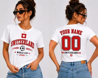 Aangepast voetbalshirt Zwitserland met naam en nummer, gepersonaliseerd T-shirt Zwitserse voetbalfan, cadeau Zwitserland supporter, shirt voetballiefhebber