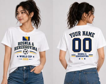 Gepersonaliseerd shirt WK 2026 Bosnië en Herzegovina, aangepast T-shirt voetbalfan, shirt Bosnië voetbalsupporter, gepersonaliseerd naamnummer