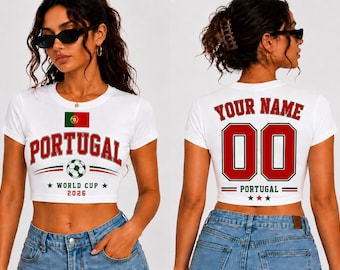Portugal Baby Tee World Cup 2026, Custom Name Number Crop Top, Portugal Soccer Shirt Women, Personalized Football Tee, Portugal Fan Outfit
