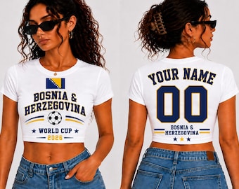 Bosnia & Herzegovina Baby Tee, Bosnia Soccer Shirt Women, Custom Name Number Crop Top, Football World Cup Baby Tee