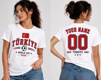 Gepersonaliseerde voetbalshirt Turkije, T-shirt aangepaste naamnummer, Türkiye voetbalfan T-shirt, Turkije Supporter cadeau, kleding sportfan